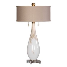 Elegant White Glass Gold Bronze Table Lamp Traditional Sculpted Contemporary