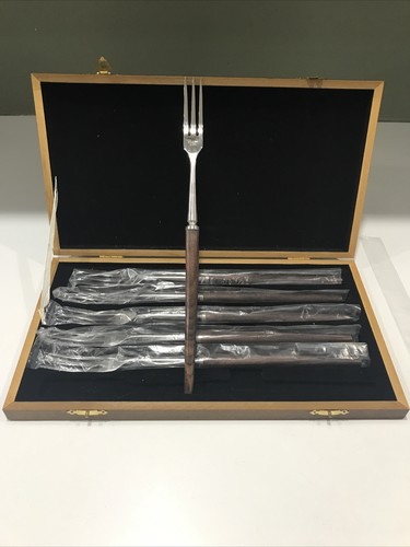 Long vintage 3 prong fork set of 6 stainless steel Japan Trident (w3)