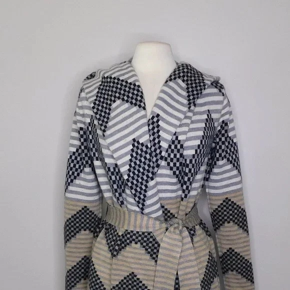 Anthropologie поле цветок шеврон полоски подпоясанный шерсти свитер пальто капюшон X-Small - Изображение 3 из 4