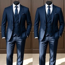 Blue Men's Suits 3 Pieces Regular Formal Business Meeting Wedding Groom Tuxedo