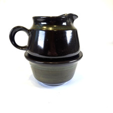 Handmade Studio Vase Pottery Creamer & Sugar Set Stacking Moss Green  & Espresso