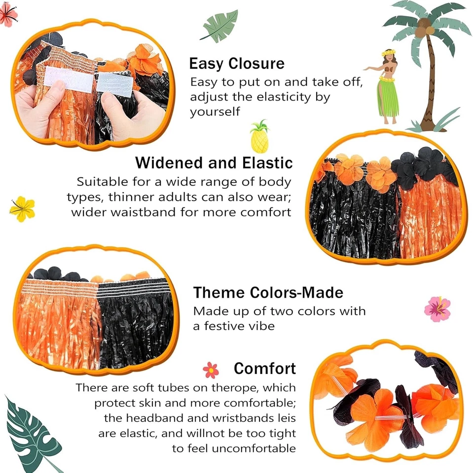 Falda Hawaiana Hula Hierba Fortuning's JDS Niña A Juego Elástica Halloween NUEVA Foto 3 de 4
