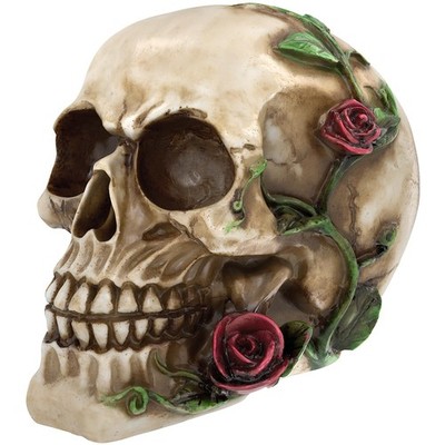 READAEER Human Skull with Rose Resin Statue 4.7 x 2.8 x 4.5 inch, Off-white 