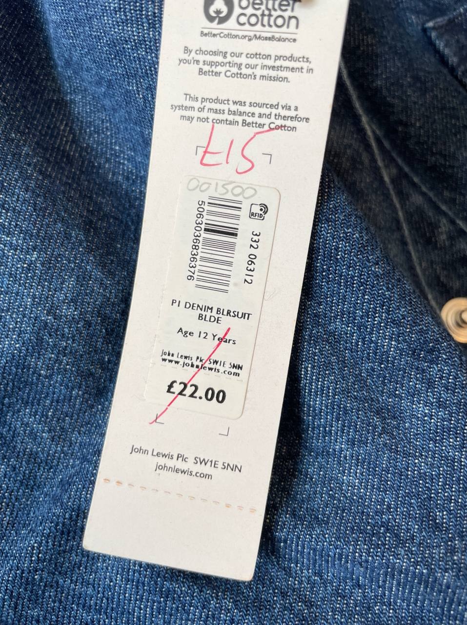 John Lewis ANYDAY Girls Denim Boilersuit Blue Age 12 Years BNWT RRP 22.00 image 2