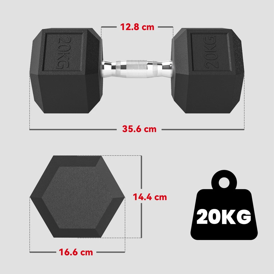 HOMCOM 20KG Single Rubber Hex Dumbbell Portable Hand Weights Dumbbell Home Gym, photo 3 of 5