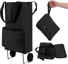 Collapsible Trolley, Folding Shopping Bag with Rubber Wheels - Foldable Shopping