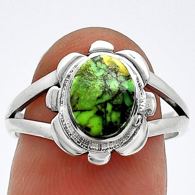 Natürlicher grüner Matrix Türkis 925 Sterling Silber Ring Gr.8 Schmuck R-1342