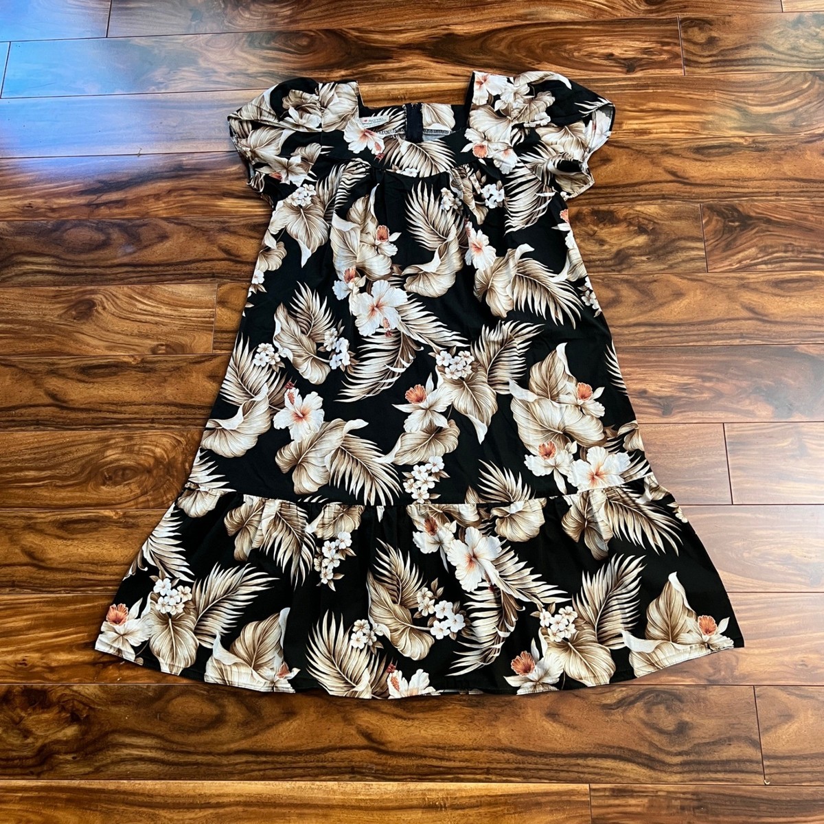 Royal Hawaiian Creations Womens L Floral Palm Muumuu Dress Black Cotton  Hawaii | eBay