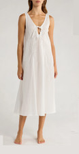 White cotton Sleeveless nightgown with Elegant Embroidery Soft Gentle Sleepwear
