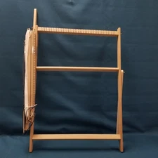 Approx. 20" x 28" Blonde Wood Weaving Loom Set Portable Folding Upright EUC