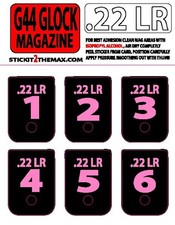 FITS GLOCK 44 .22LR PINK NUMBERED 1-6 MAGAZINE BASE PLATE STICKERS,set of 6