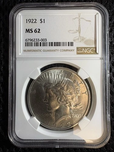 1922-P Peace Silver Dollar $1 NGC MS62 Uncirculated