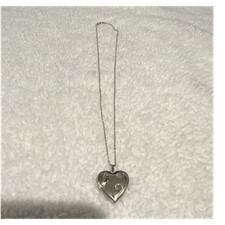 Silver Heart-Shaped Photo Holder Locket Necklace with Floral Design