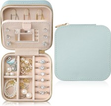 Genuine Leather Travel Jewelry Organizer Case with Nappa Leather Baby Blue