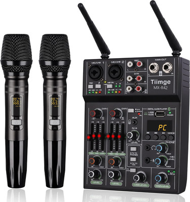 Professional Audio Mixer with Dual Wireless Microphone, Sound Board Console Syst