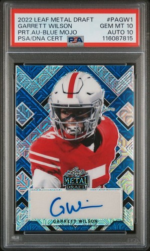 2022 Leaf Metal Draft Autographs Blue Mojo Garrett Wilson /15 PSA 10 AUTO 10