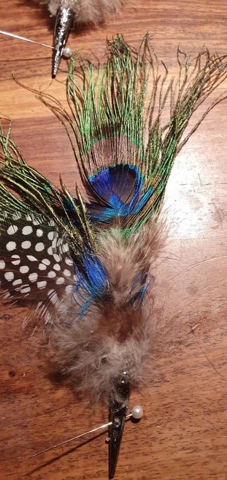 4 Antique Peacock Lapel/hat Pins In Hand Worked Silver Cones - Image 2 of 4