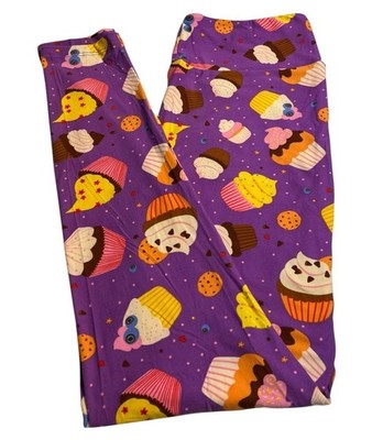 LuLaRoe Leggings TC Tall Curvy Food PURPLE Bakery CUPCAKE Snack Dessert Casual