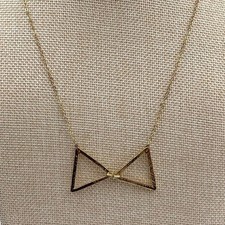 Vintage Gold Tone Geometric Triangle Pendant Necklace Modernist Statement Retro
