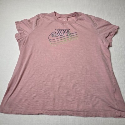 Nike Tee Shirt Womens 2X Pink Swoosh Logo Short Cap Sleeve Active Casual Soft