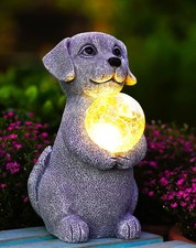 Dog Garden Statues - 8.4 Dog Decor with Gazing Ball LED Lights, Unique Gifts ...
