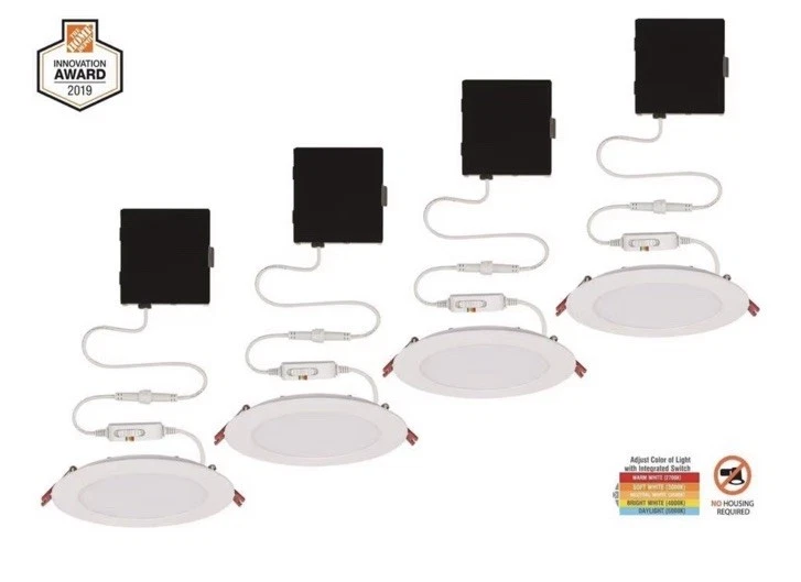 Luz empotrada LED delgada comercial eléctrica de 6 pulgadas ajustable CCT (paquete de 4) Foto 3 de 4