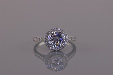 Sterling Silver Round Cubic Zirconia Solitaire Accented Halo Band Ring 925 Sz: 7