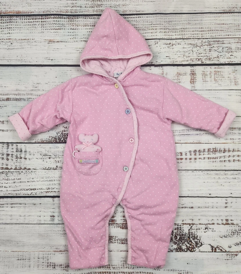 Le Top 6M Y2K Rosa Lunares Con Capucha Cochecito Traje Hora del Té Mameluco Gatito Bolsillo Pal Foto 3 de 4