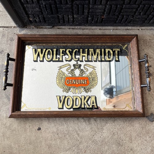 Vintage 1970’s WOLFSCHMIDT  GENUINE VODKA MIRROR SERVING TRAY 
