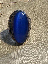 Estate Vintage Rare Huge Bronze Dragon Dark Blue Art Glass Size 7 Ornate Ring