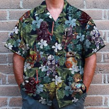 S W Hawaiian Shirt Blue Flower Patter