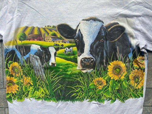 T-shirt vintage Signal sport punto singolo uomo grande habitat mucche fattoria grigio AOP - Foto 5 di 18