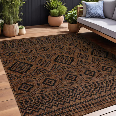Waikiki Boho Indoor Outdoor Rug 9X12, Washable outside Carpet for Patio, Deck, P