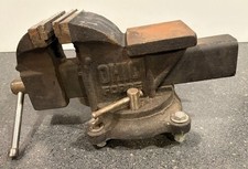 Ohio Forge gray Bench Vise Swivel Base 4" Jaws vintage Flat Anvil Plate