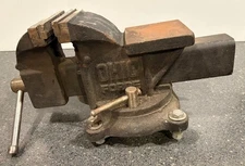 Ohio Forge gray Bench Vise Swivel Base 4" Jaws vintage Flat Anvil Plate