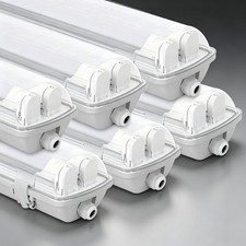 6PACK LED TUBE FLUORESCENT LIGHT IP65 WATERPROOF BATTEN FITTING DOUBLE 5FT 44W