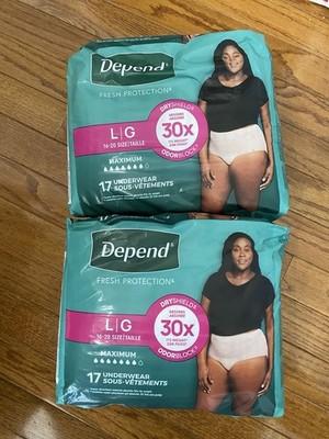 Lot Of 2 Depend FIT-FLEX Incontinence Underwear (L)