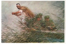 Military Granddad on the Naktong River Weapons War Korean painting Old Postcard