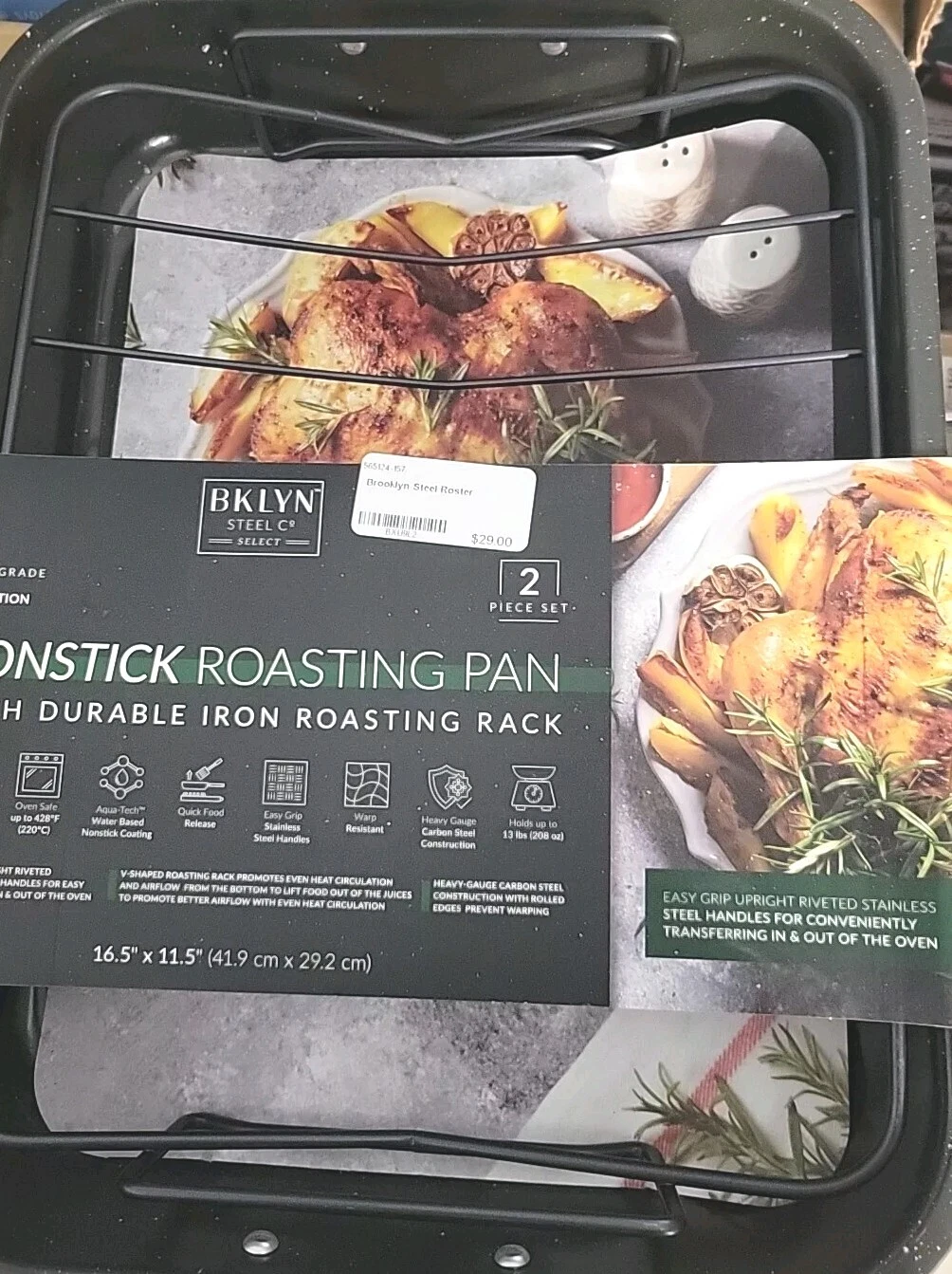 Brooklyn Steel 36102 Retrograde Roasting Pan + Rack, Black, 16.5 x 11.5 In. -