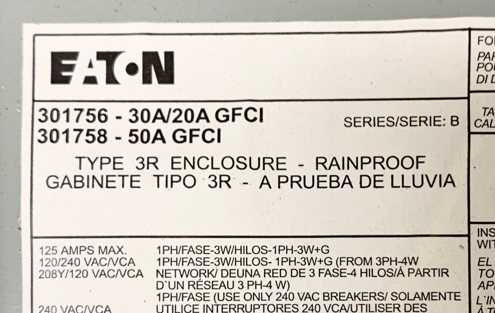 EATON CUTLER HAMMER WATKINS 301758 50 AMP Ground Fault Circuit Breaker