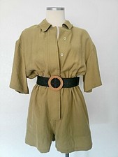 Zara Khaki Collared Button Down Romper Size Medium NWT