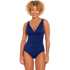 Time and Tru Swimsuit Women's Size L Navy Plunge One Piece --M5--