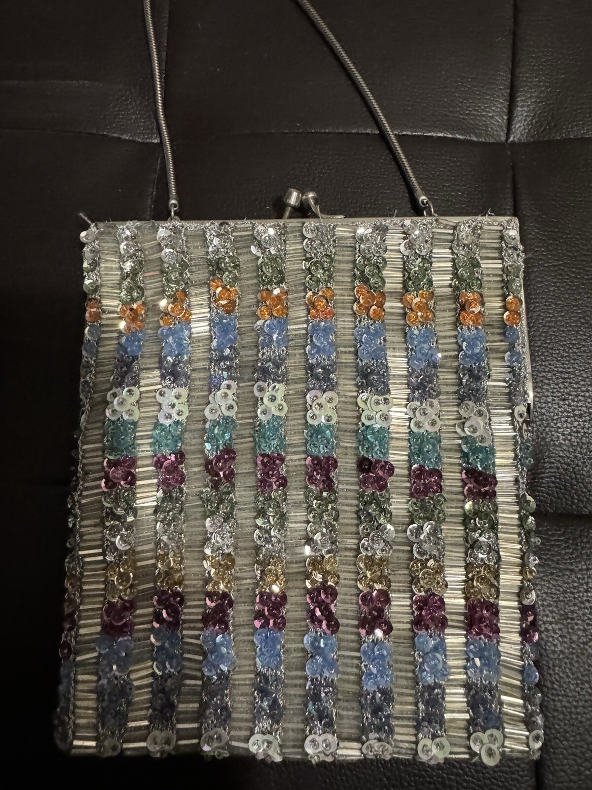 Vtg Multicolored Hand Beaded Sequined Evening Bag… - image 5