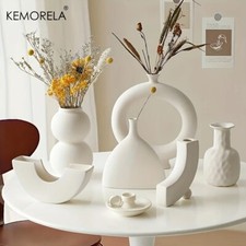 Nordic Circular Vase Hollow Ceramic Donuts Flower Pot Home Living Room Decor