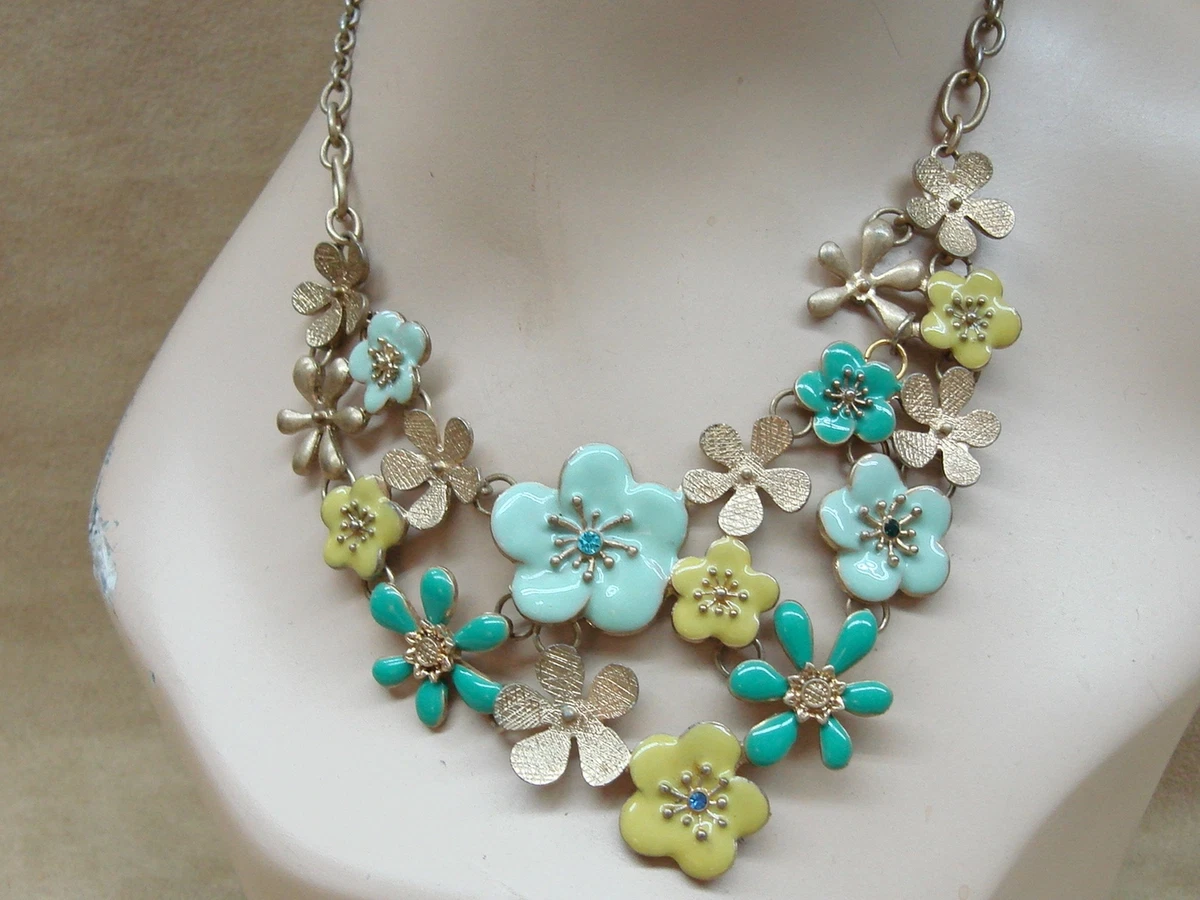 LOVELY ENAMEL RHINESTONE FLORAL BIB STATEMENT NECKLACE eBay