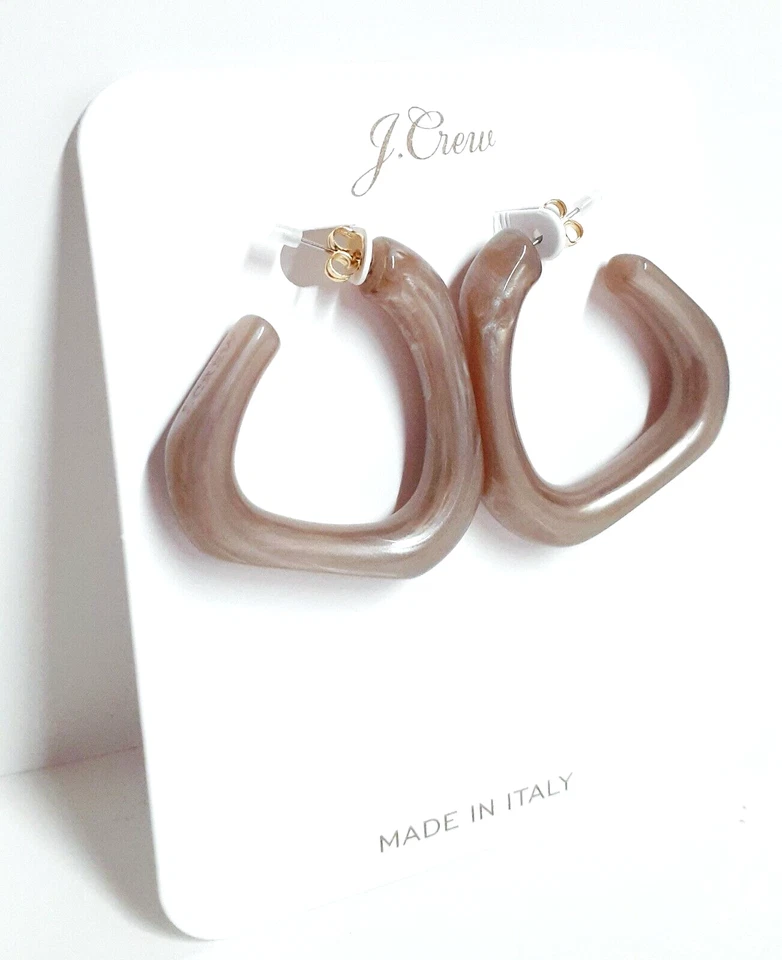 J.Crew Angular Acetate Hoop Earrings White Taupe Pearl Surgical Steel Post NWT - Image 3 of 4