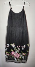 ABS Collection Little Black Dress Size 2 Floral Embroidered Lined Adjustable  