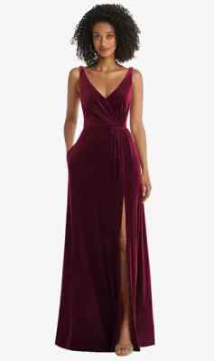 Velvet Maxi Dress with Shirred Bodice and Front Slit..TH085...Cabernet...Size 2
