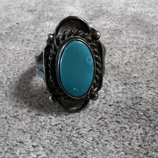 Vintage Southwestern Artisan Made Turquoise Sterling Silver Ring Size 5  5/8
