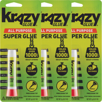 3 Pcs Krazy Glue Super Glue Instant Fast Drying All Purpose Drying